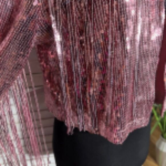 NWT Hot Topic Taylor Swift style Sequin Fringe Blazer Tassel Barbie Pink sz S/M - Picture 10 of 15
